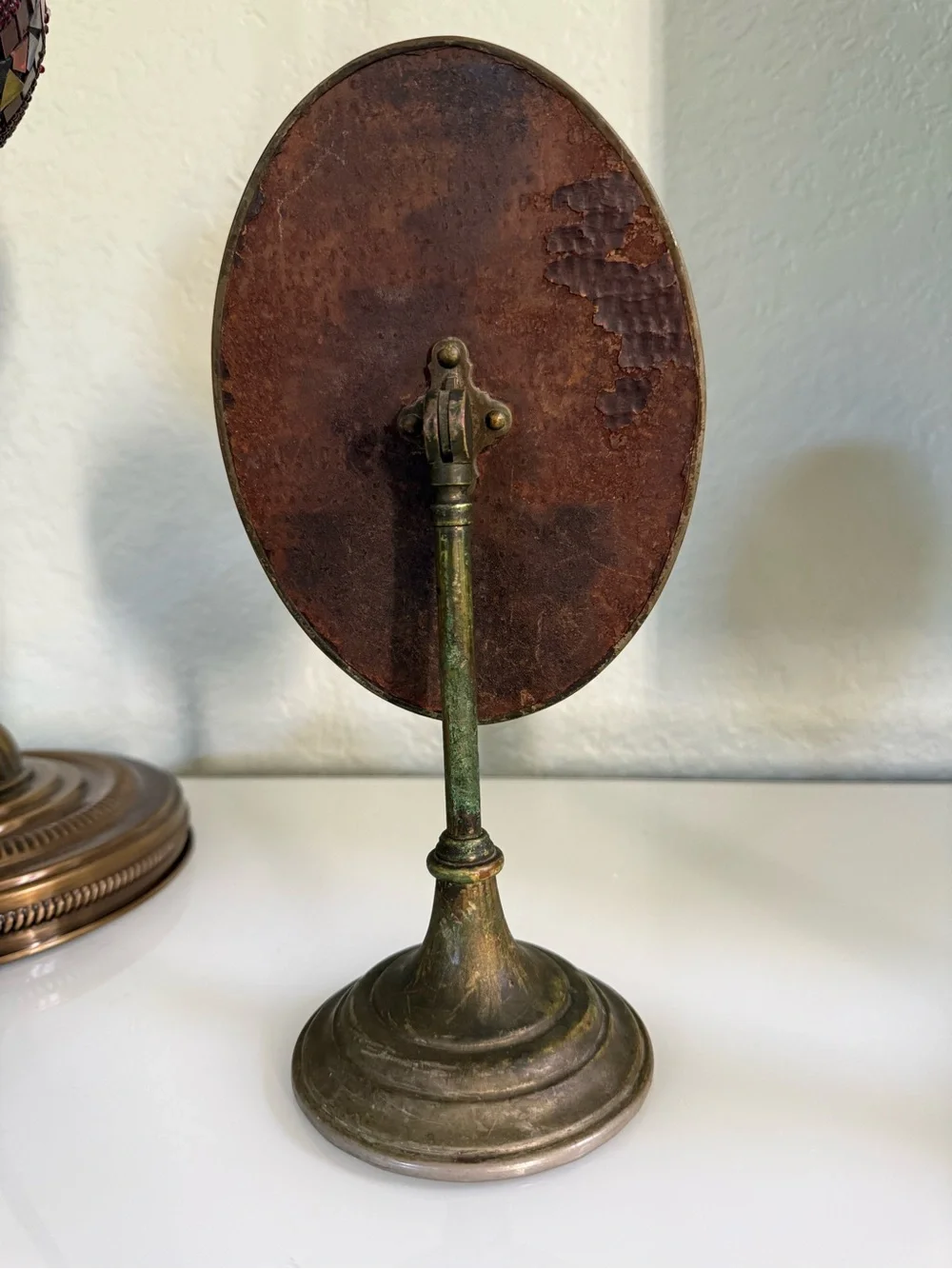 Antique-1920s Personal Swivel Shaving Mirror Style Bronze Finish Vanity Mirror